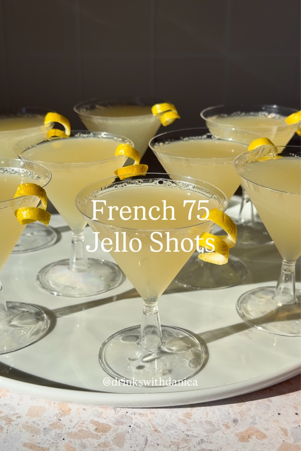 French 75 Jello Shots

Follow me on Instagram and TikTok @drinkswithdanica for this recipe and more 