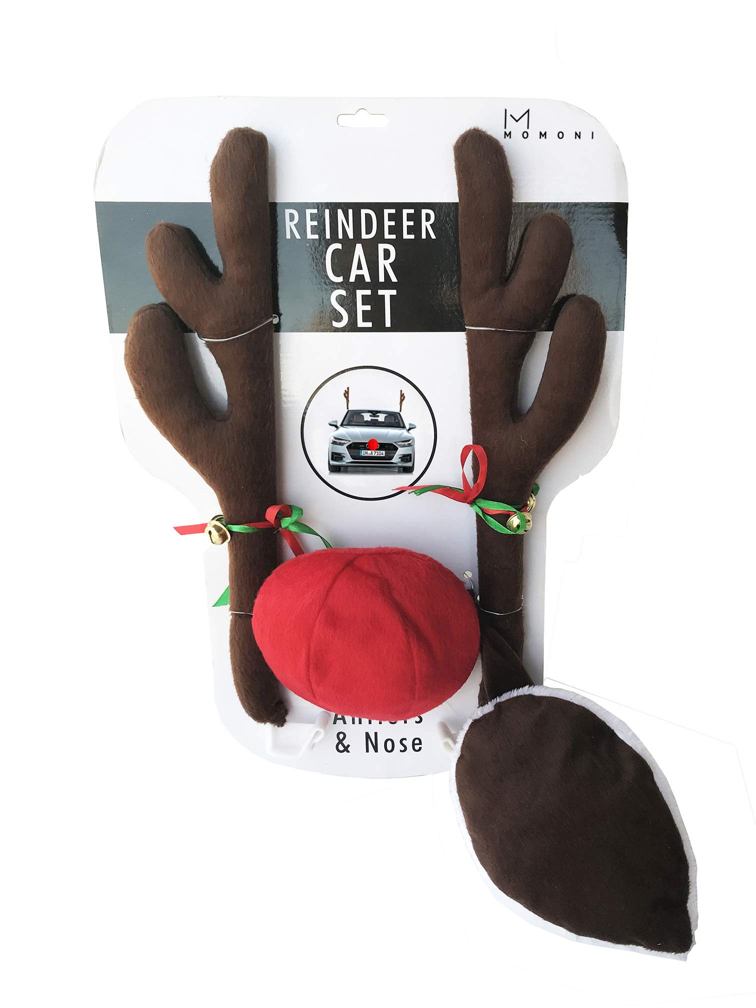 MOMONI Premium Reindeer Car Kit Antlers, Nose, Tail- Rudolph Set Reindeer Christmas Decoration Ca... | Amazon (US)