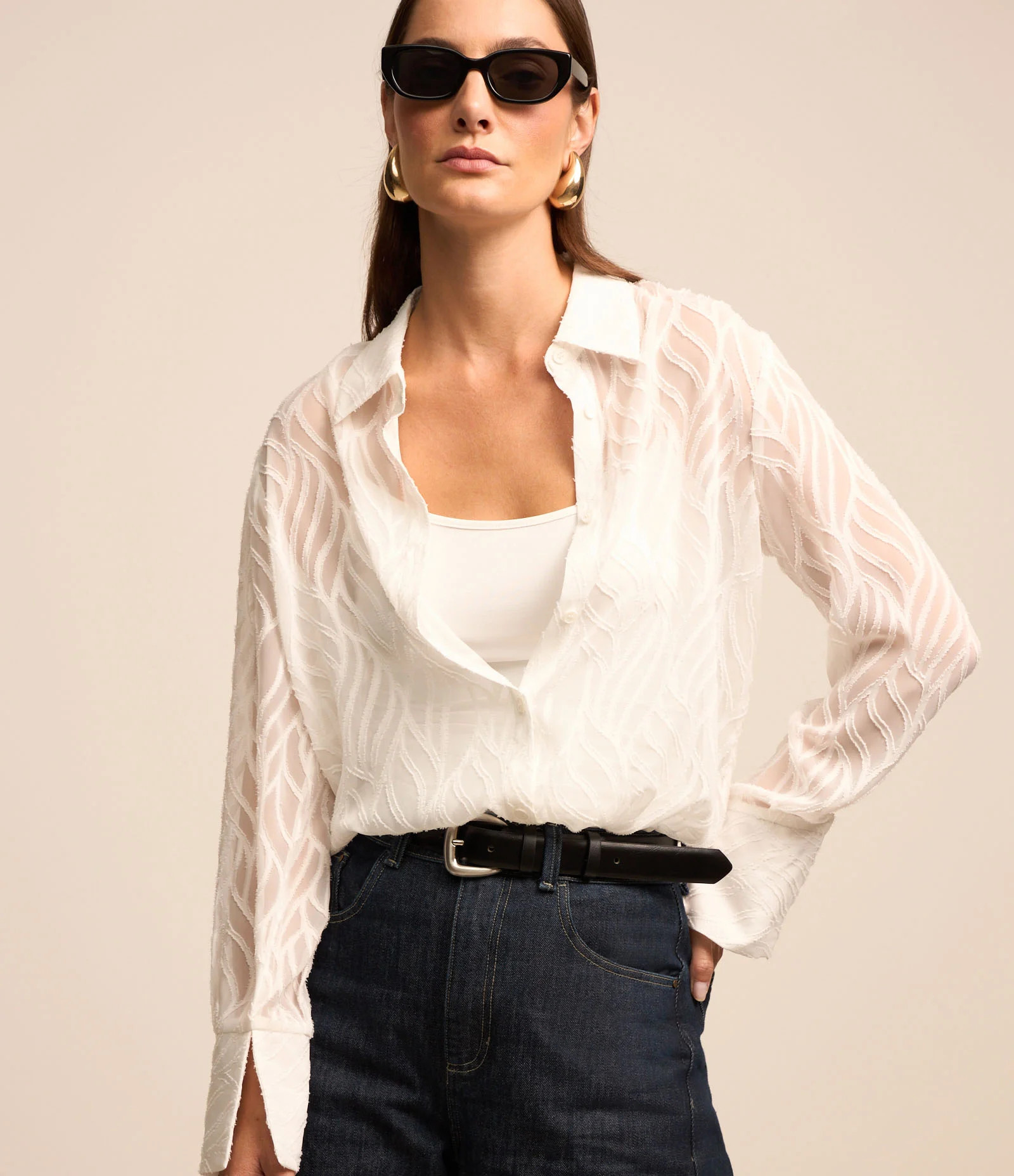 Camisa com Textura Jacquard e Leve Transparência Azul - Lojas Renner | Renner (BR)