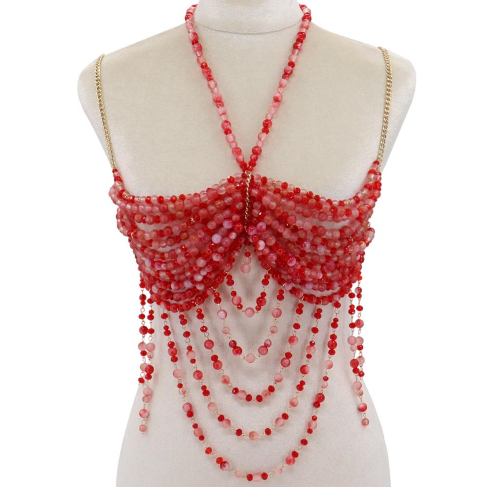 Handmade Crystal Body Chain Mermaid Bra Top Rhinestone Beads Bikini Body Jewelry Faux Pearl Halte... | Etsy (Global)