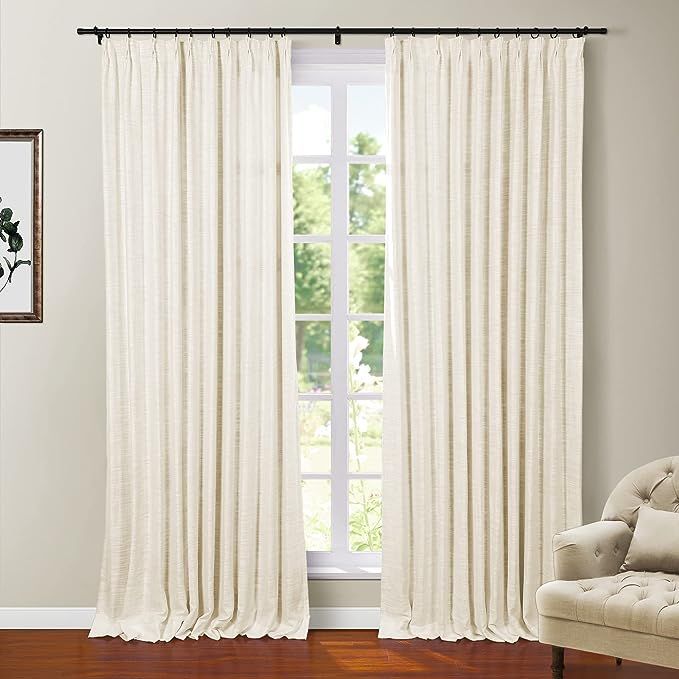 TWOPAGES Faux Linen Curtain 96 Inches Long Blackout Ivory Textured Curtain with Liner for Living ... | Amazon (US)