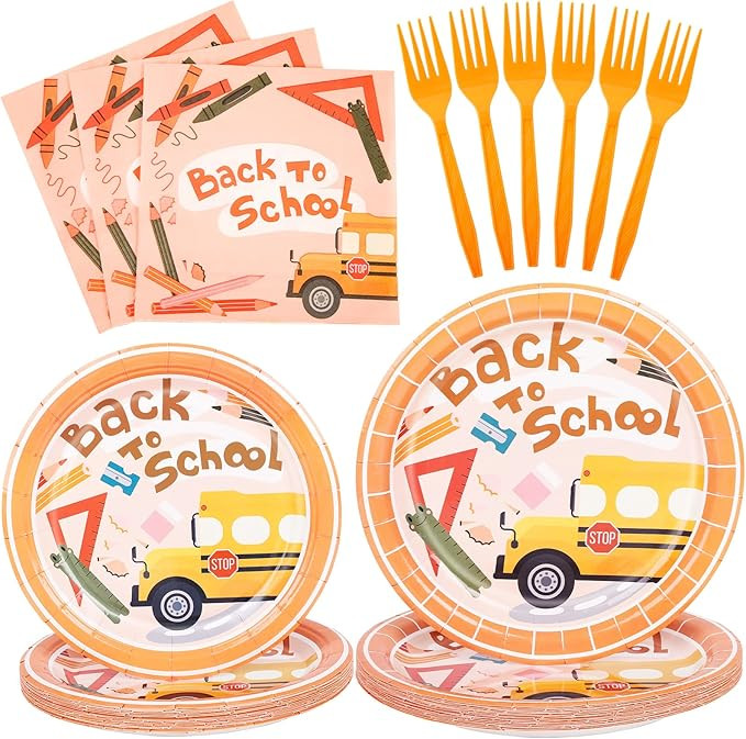 SCIONE 96PCS Back to School Party Plates and Napkins Paper Tableware Set, School Bus Party Decora... | Amazon (US)