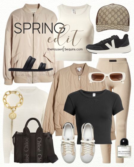 Shop these Nordstrom athleisure spring outfit and travel outfit finds! Quilted jacket, satin bomber jacket, Fear of God Essentials ribbed leggings, Nike cropped tee,  Sorel Ella puff slide sandals, Varley Kershaw open knit sweater, Skims tank, Veja Impala sneakers, Tory Burch Ladybug sneakers, Chloe Woody tote bag, Gucci cap, Coin charm bracelet and more! 

Follow my shop @thehouseofsequins on the @shop.LTK app to shop this post and get my exclusive app-only content!

#liketkit 
@shop.ltk
https://liketk.it/4EvZL

#LTKSeasonal #LTKActive #LTKtravel