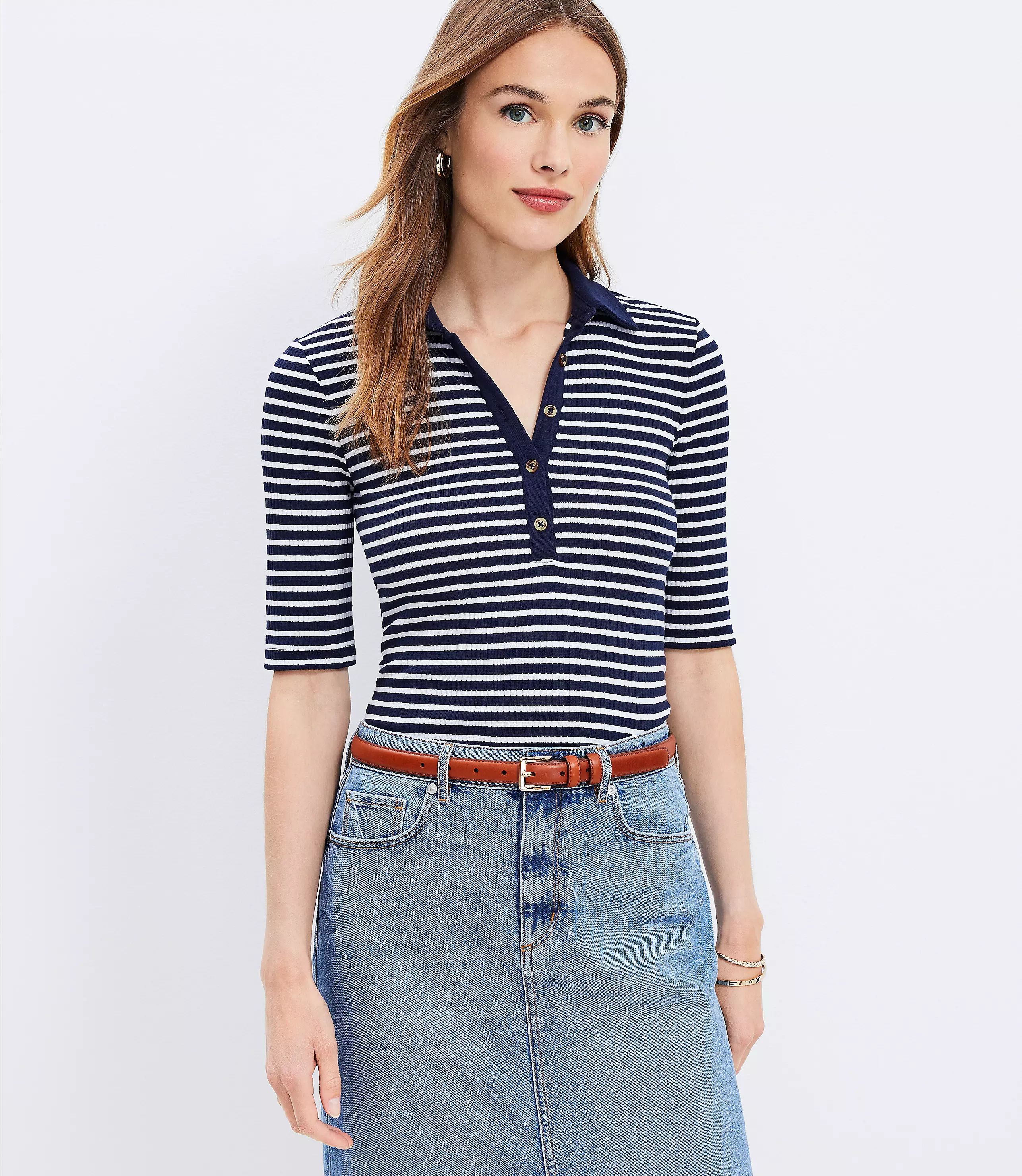 Stripe Ribbed Polo Shirt | LOFT