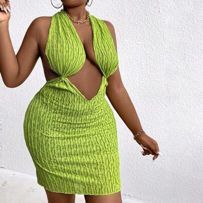 Plus Size Backless Twist Detail Bodycon Dress | SHEIN