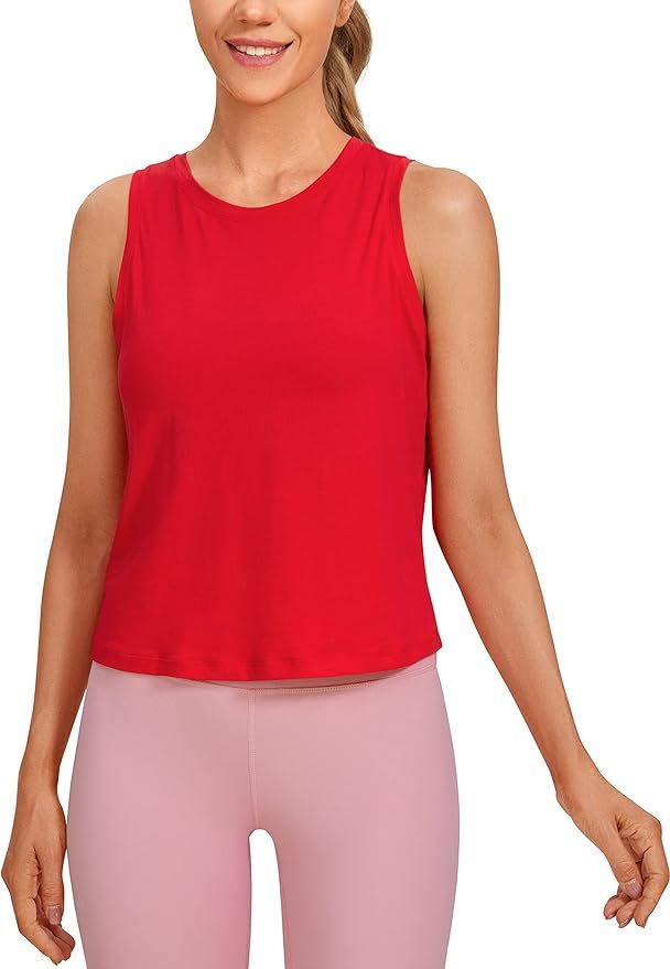 CRZ YOGA Pima Cotton Cropped Tank Tops for Women Workout Crop Tops High Neck Sleeveless Athletic ... | Amazon (US)