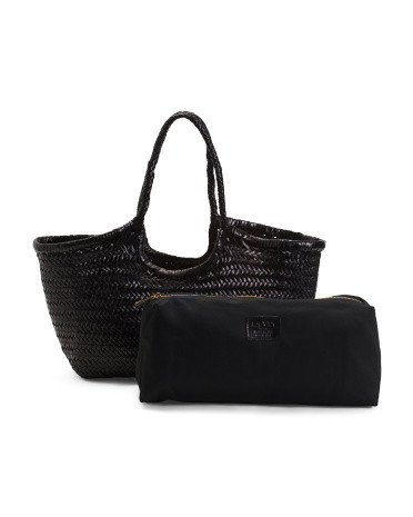 Made In Italy Leather North West Woven Tubular Handle Satchel | TJ Maxx