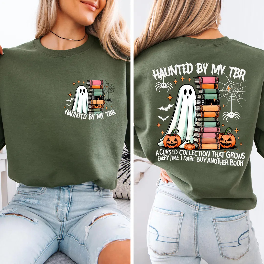 Book Lover Halloween Sweatshirt, A Cursed Collection That Grows, Haunted by My TBR, Spooky Ghost ... | Etsy (US)