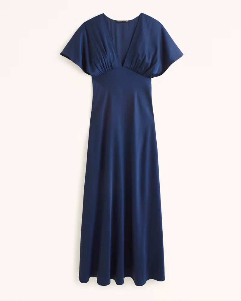 Flutter Sleeve Satin Maxi Dress | Abercrombie & Fitch (US)