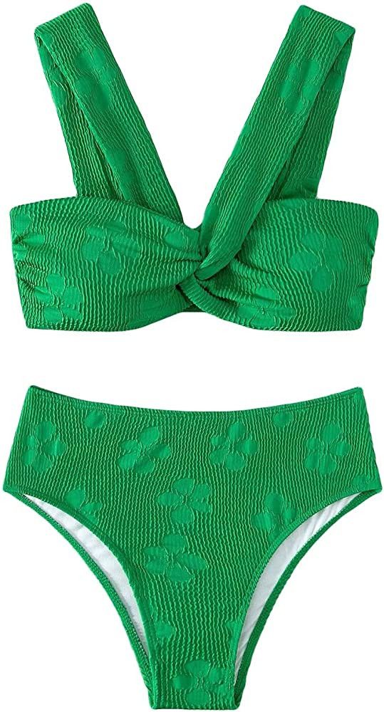 Falainetee Women's High Waisted Bathing Suit Floral  Swimsuit Bikini #LTKswim #LTKtravel | Amazon (US)