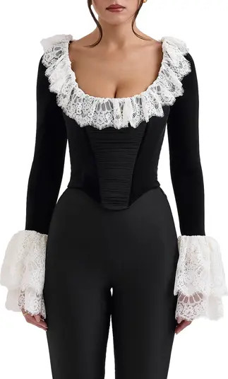 Jacinda Ruffle Velvet Corset Top | Nordstrom