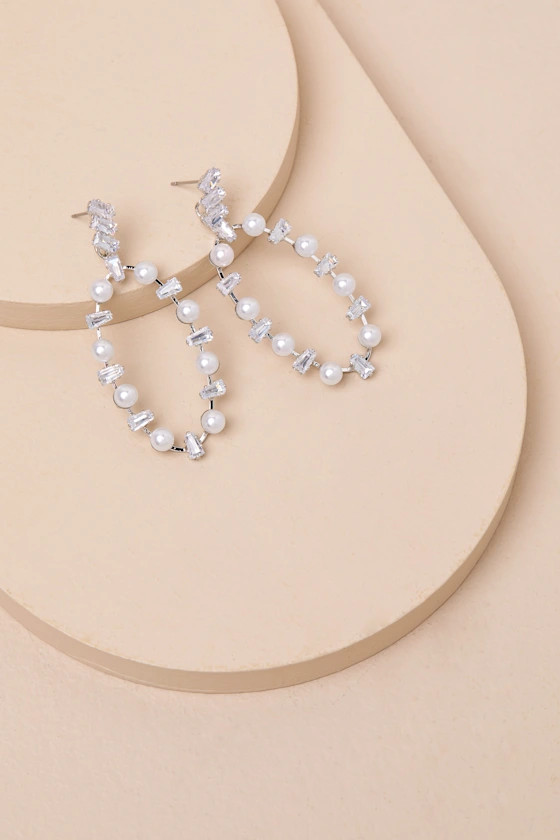 Kayleigh Silver Rhinestone Pearl Statement Earrings | Lulus