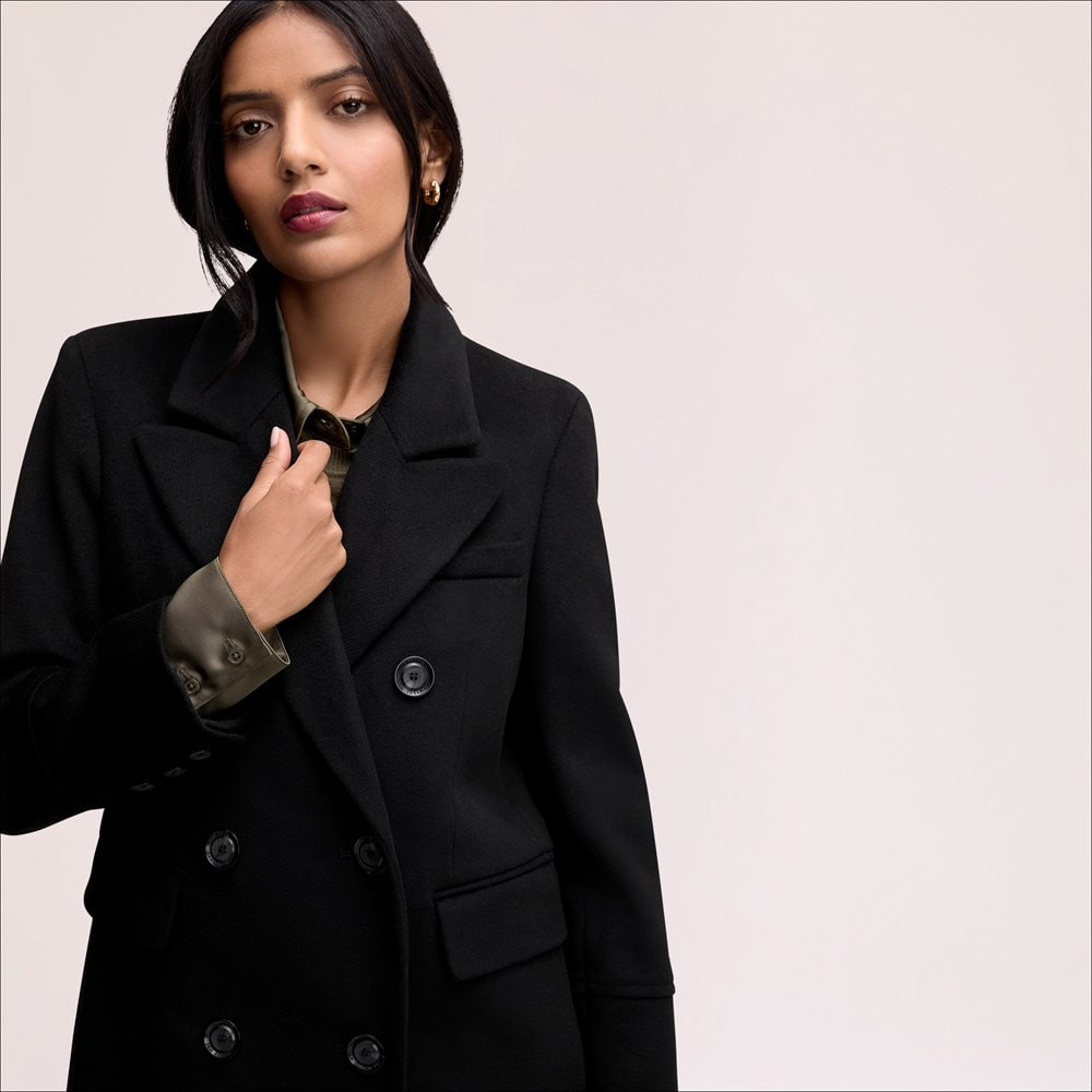 Double Breasted Twill Wool Coat | Sam Edelman