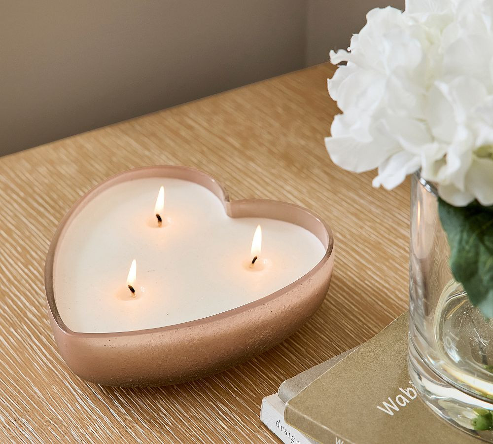 Frosted Glass Heart Candle - Rose Peony | Pottery Barn (US)
