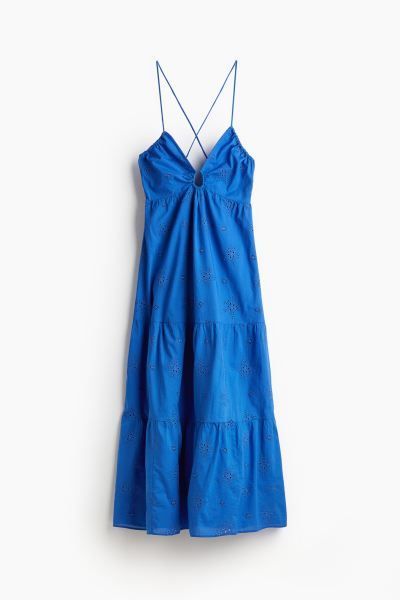 Broderie anglaise dress - Sweetheart neckline - Sleeveless - Blue - Ladies | H&M GB | H&M (UK, MY, IN, SG, PH, TW, HK)