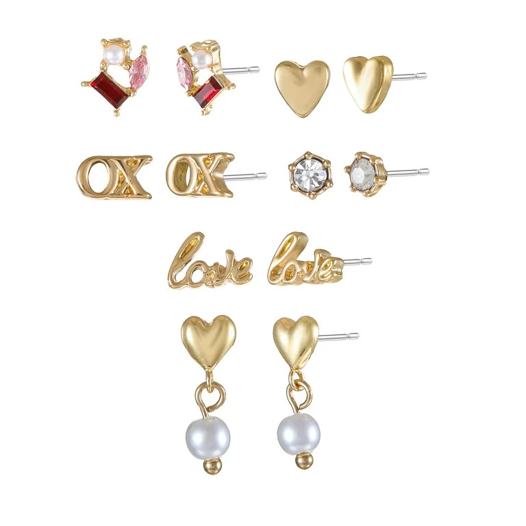 Time and Tru Goldtone Earring Set, "Love" Motif, 6 Pairs | Walmart (US)