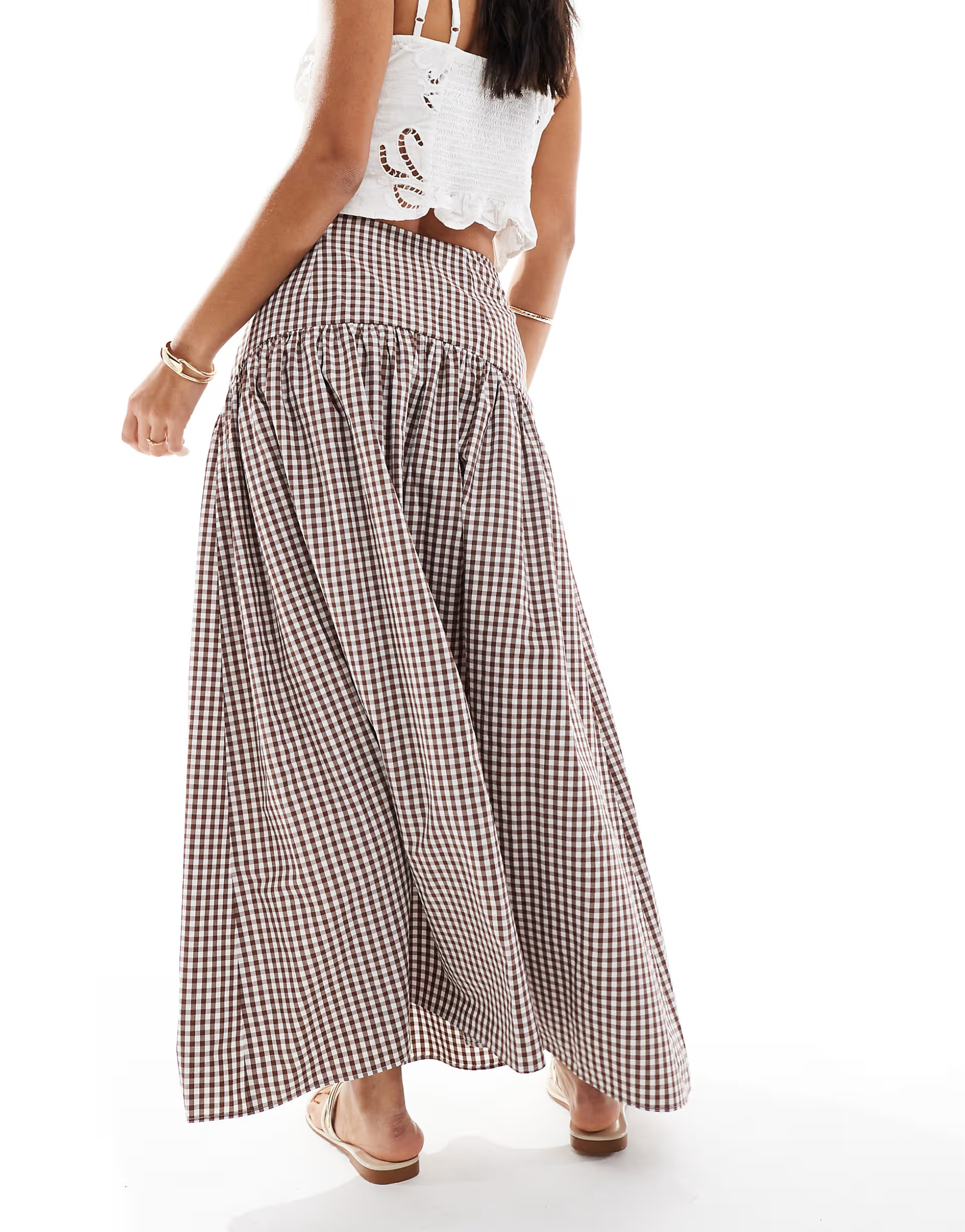 ASOS DESIGN drop waist maxi skirt in brown gingham | ASOS (Global)