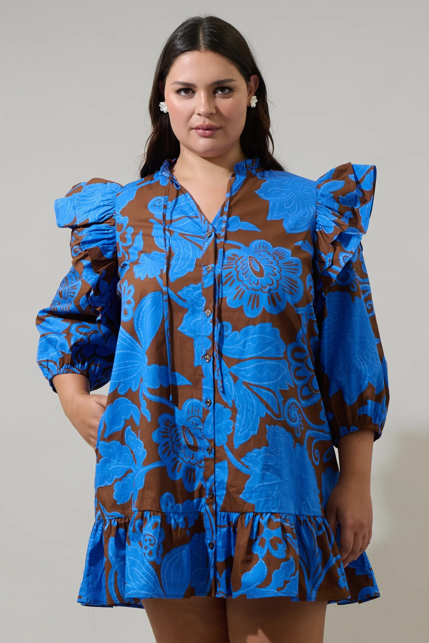 Ofelia Floral Sammy Ruffle Drop Waist Dress Curve | Sugarlips