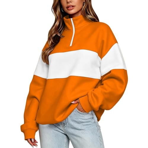Womens Half Zip Oversized Sweatshirts Fashion Colorblock Hoodies Trendy Long Sleeve Pullover Tops... | Amazon (US)