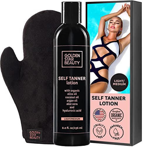 Self Tanner with Tanning Mitt - Sunless Tanning Lotion w/Hyaluronic Acid & Organic Oils Gradual Body Bronzer for Light or Medium Tan 8.0 fl.oz … | Amazon (US)