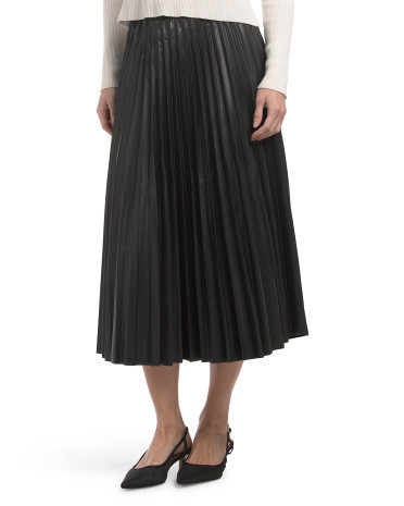 Faux Leather Pleated Midi Skirt For Women, Spandex/Polyester/Leather | TJ Maxx