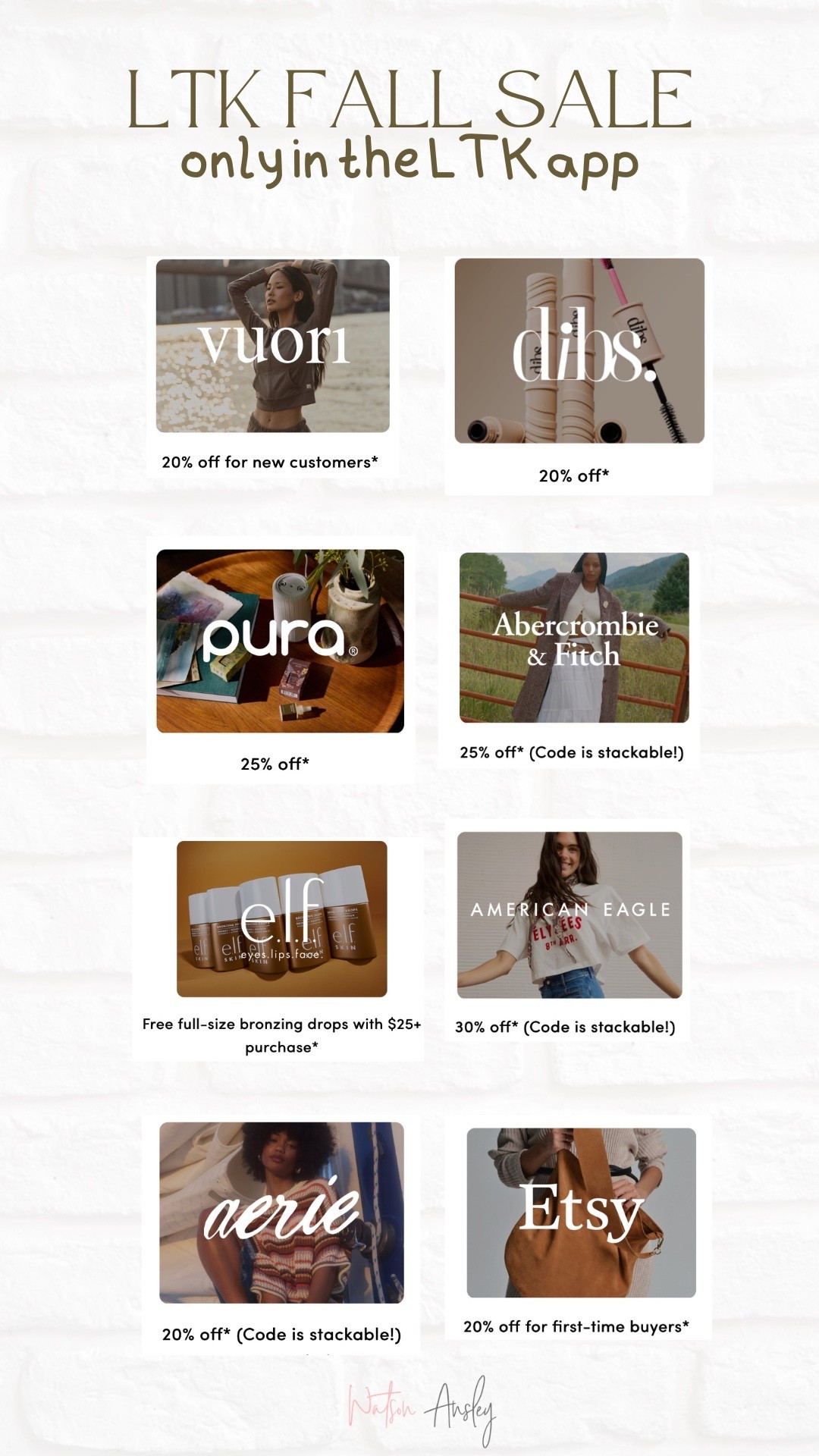 LTK Fall Sale is here!  

Shop these brands below at a discount only in the app for this weekend only! 

Click the image to start shopping, copy the promo code, and paste at checkout to apply the discount!

Happy shopping!

Vuori | dibs | Pura | Abercrombie & Fitch | Elf | American Eagle | aerie | Etsy | custom | decor | clothing | hoodie | sweatshirt | make up | beauty | active | athlete | fitness | leggings | sports bras | home | diffuser | comfy | style | athleisure | comfy | cute | comfort | blush | bronzer | contour | lip gloss | brush | sale alert | LTK fall sale 



#LTKSeasonal #LTKSaleAlert #LTKFallSale