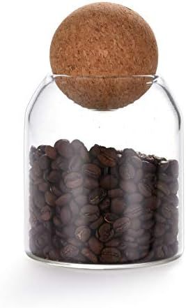 550ML/18Oz round cork glass bottle sealed jar nut storage jar coffee bean jar round transparent | Amazon (US)