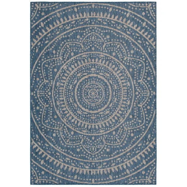 Mainstays Blue Global Medallion Indoor Outdoor Area Rug, 7'10"x10' | Walmart (US)