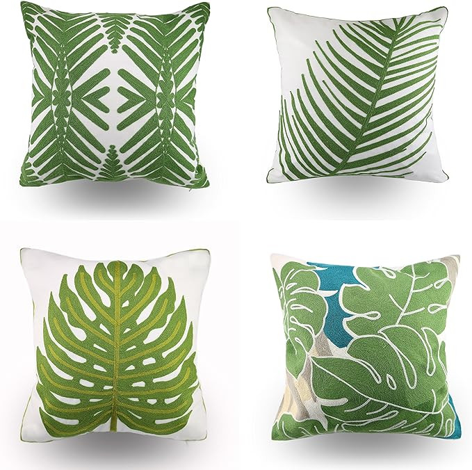Hodeco Embroidery Throw Pillow Cover 18x18 Decor Tropical Leaves Floor Pillow Cover for Couch Cha... | Amazon (US)