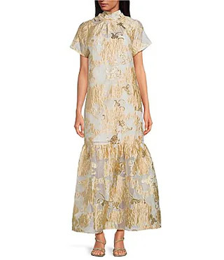 Sugarlips Mimy Floral Dime Organza Mockneck Maxi Dress - S | Dillard's