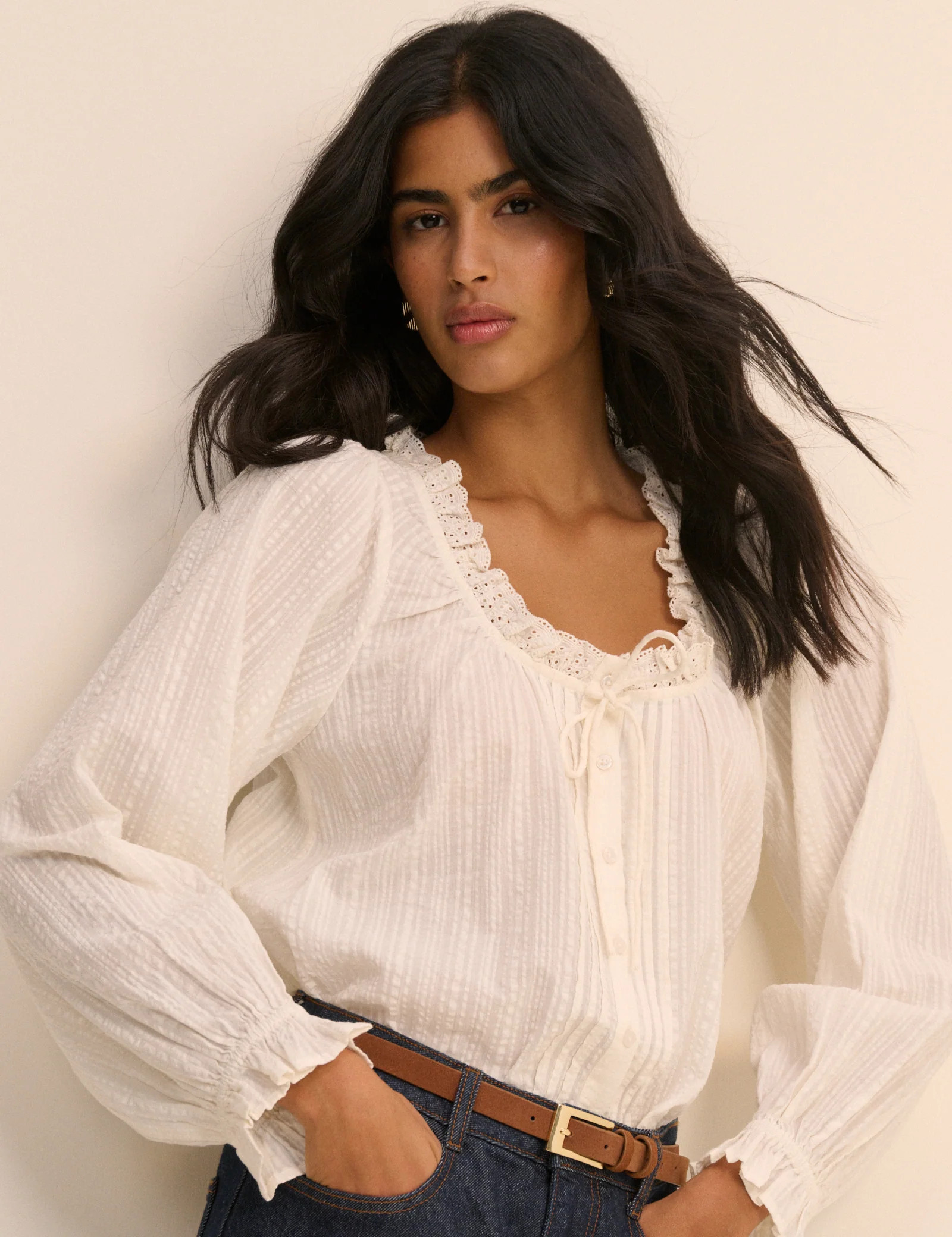 White Broderie Anglaise Trim Lumi Blouse | Nobody's Child