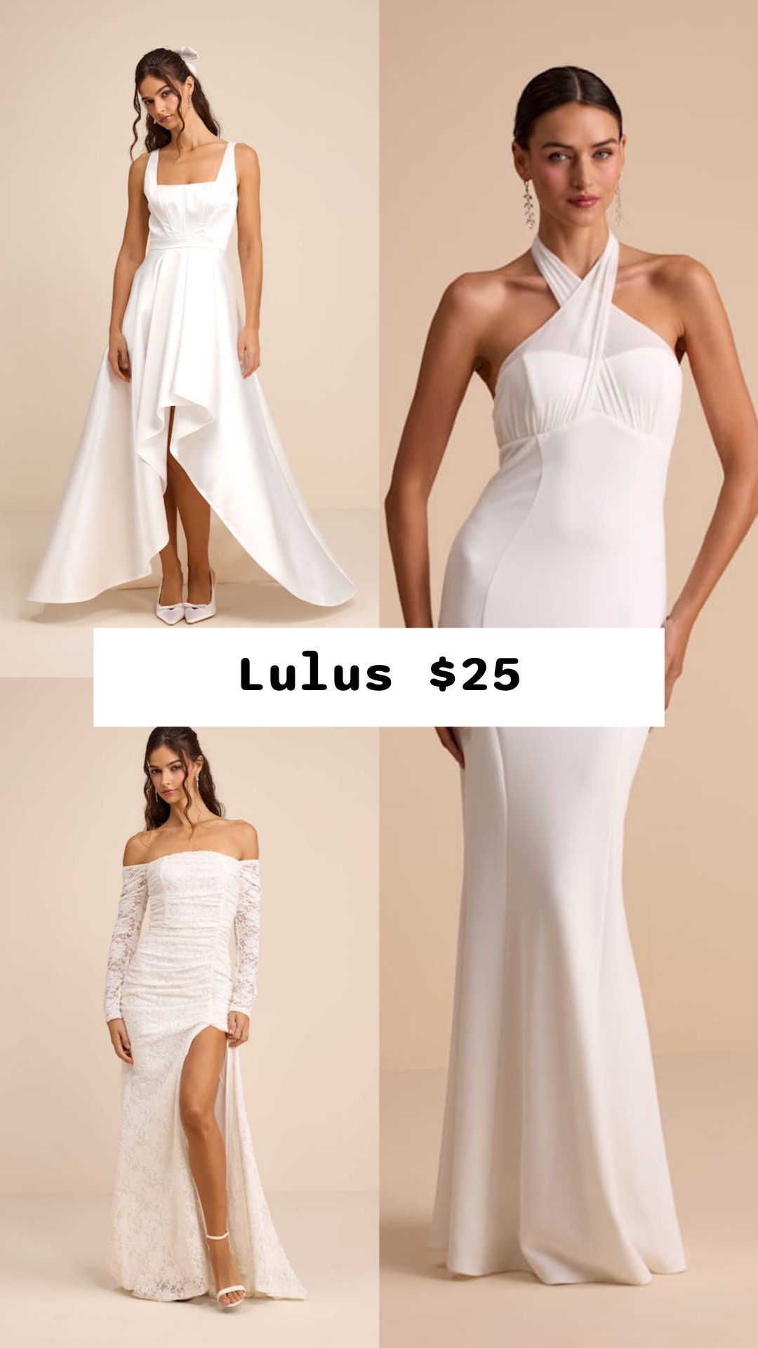 These white wedding dresses from Lulus are on sale today, only $25!

Reception dresses, bride wedding dresses, courthouse elopement dresses, long white dresses, minimalist wedding dresses, or micro wedding dresses.

#LTKWedding #LTKSeasonal #LTKSaleAlert