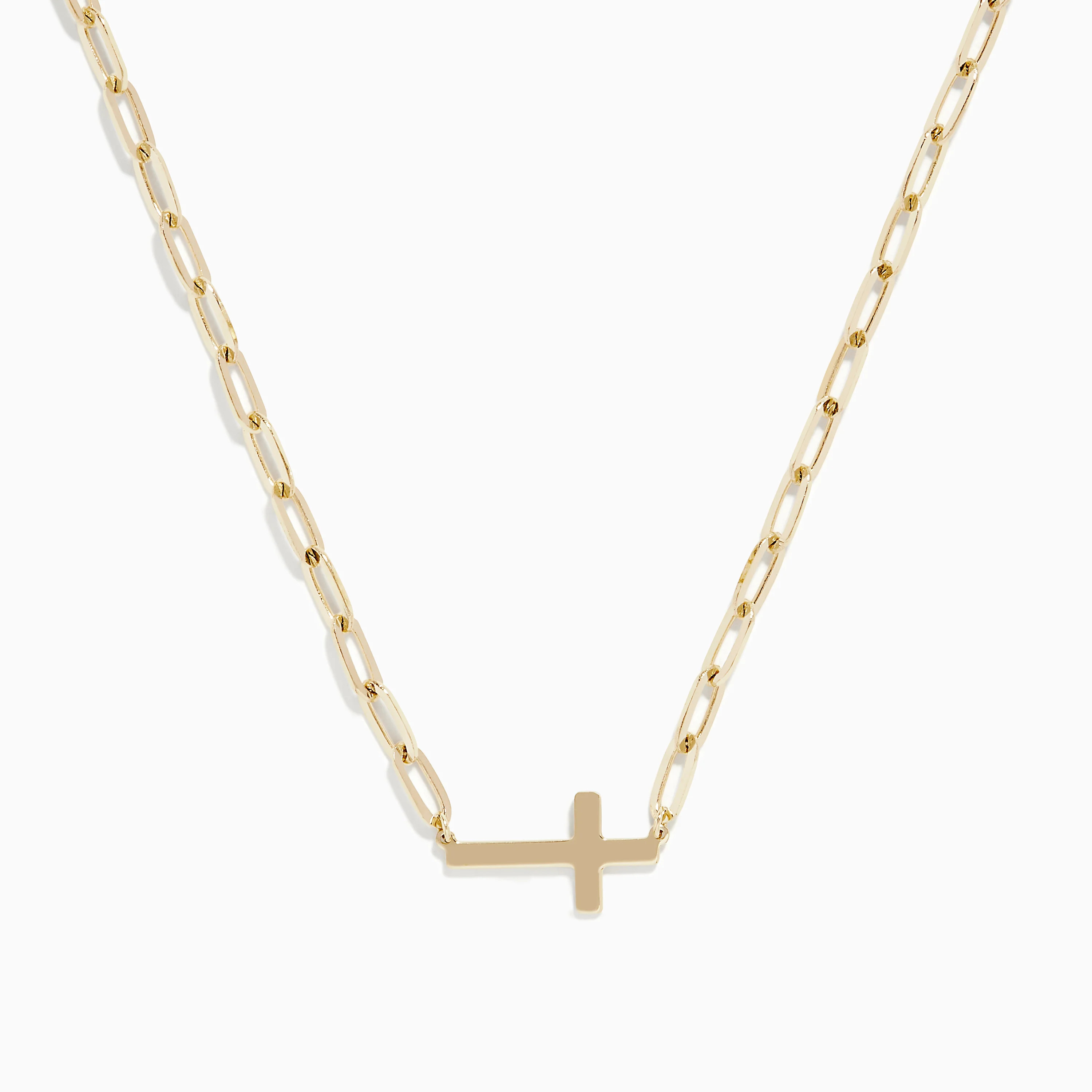 14K Yellow Gold West-East Cross Paperclip Chain Necklace 17 | Effy Jewelry