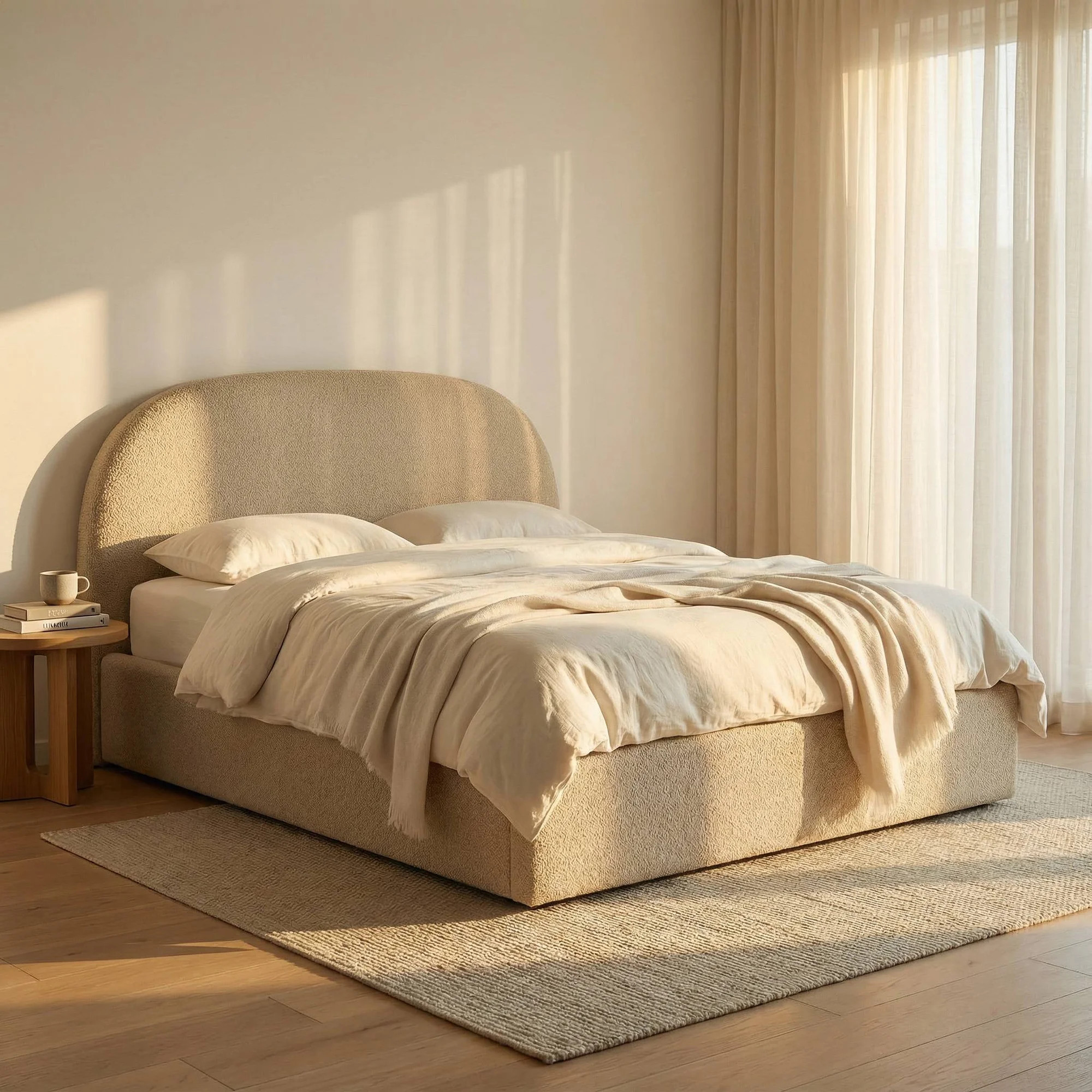 Aykah Lunel Boucle Bed Frame with Storage, Upholstered Headboard, Metal Bed Frame with Headboard,... | Walmart (CA)