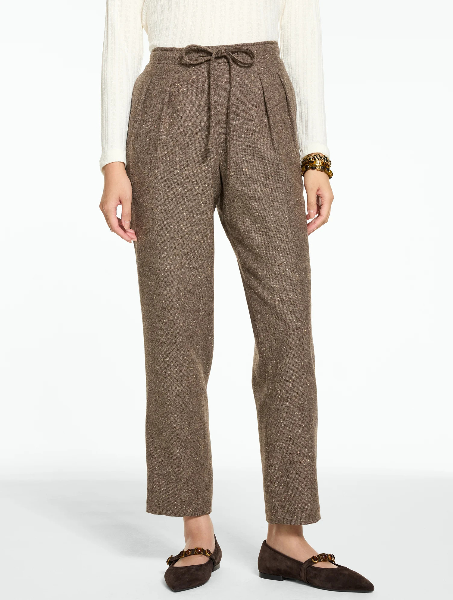 Petite - Tapered Ankle Pull-On Pants - Donegal Tweed - Brown - Medium Talbots | Talbots