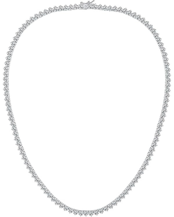 Gemsme 4mm Tennis Necklaces for Women - 3 Prong 18K White Gold Plated Round Cubic Zirconia Classi... | Amazon (US)
