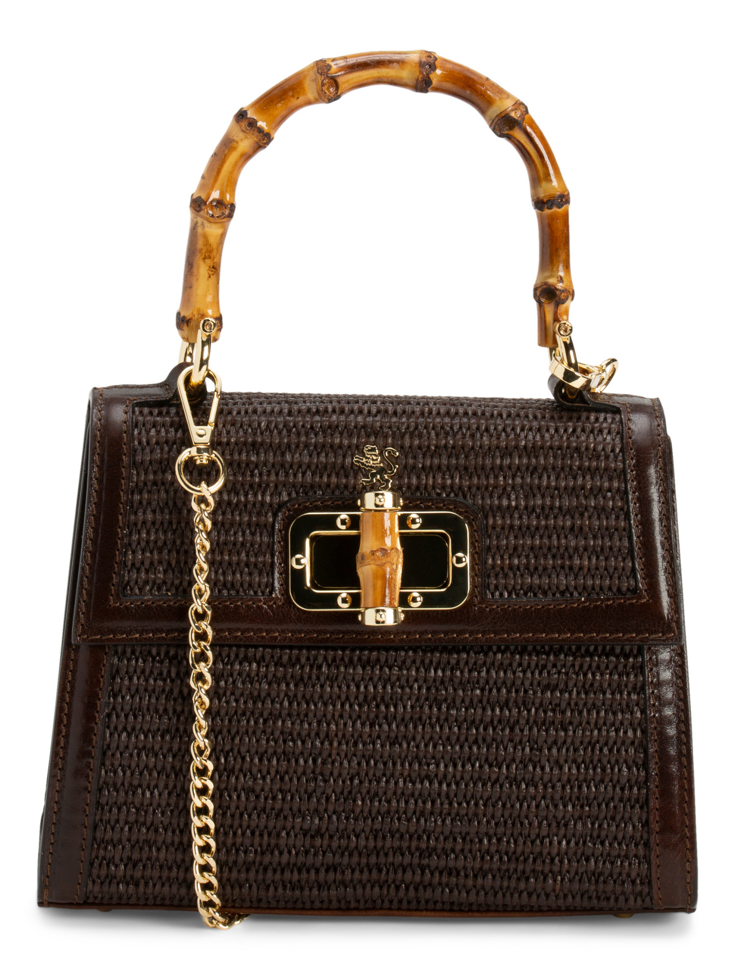 Made In Italy Leather Trim Raffia Satchel With Bamboo Handle | Handbags | Marshalls | Marshalls