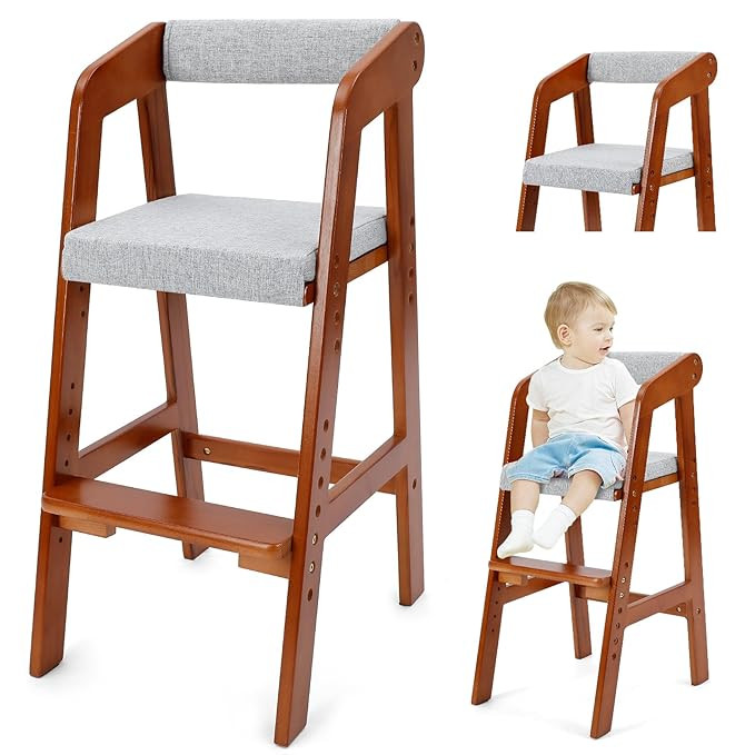 Wooden High Chair for Toddlers, Adjustable Dining Feeding Chair with Removable Cushion for Child,... | Amazon (US)