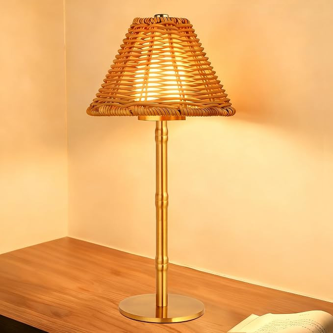 Mr.White Rechargeable Cordless Table Lamp with Wicker Shade, 5200mAh Battery Operated Portable Ta... | Amazon (US)