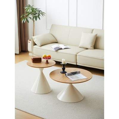 27.56" & 19.68" MDF & Wood & Steel Round Double-Cone Coffee Table Set with Separate Use and Stable Structure for Living Room | Target