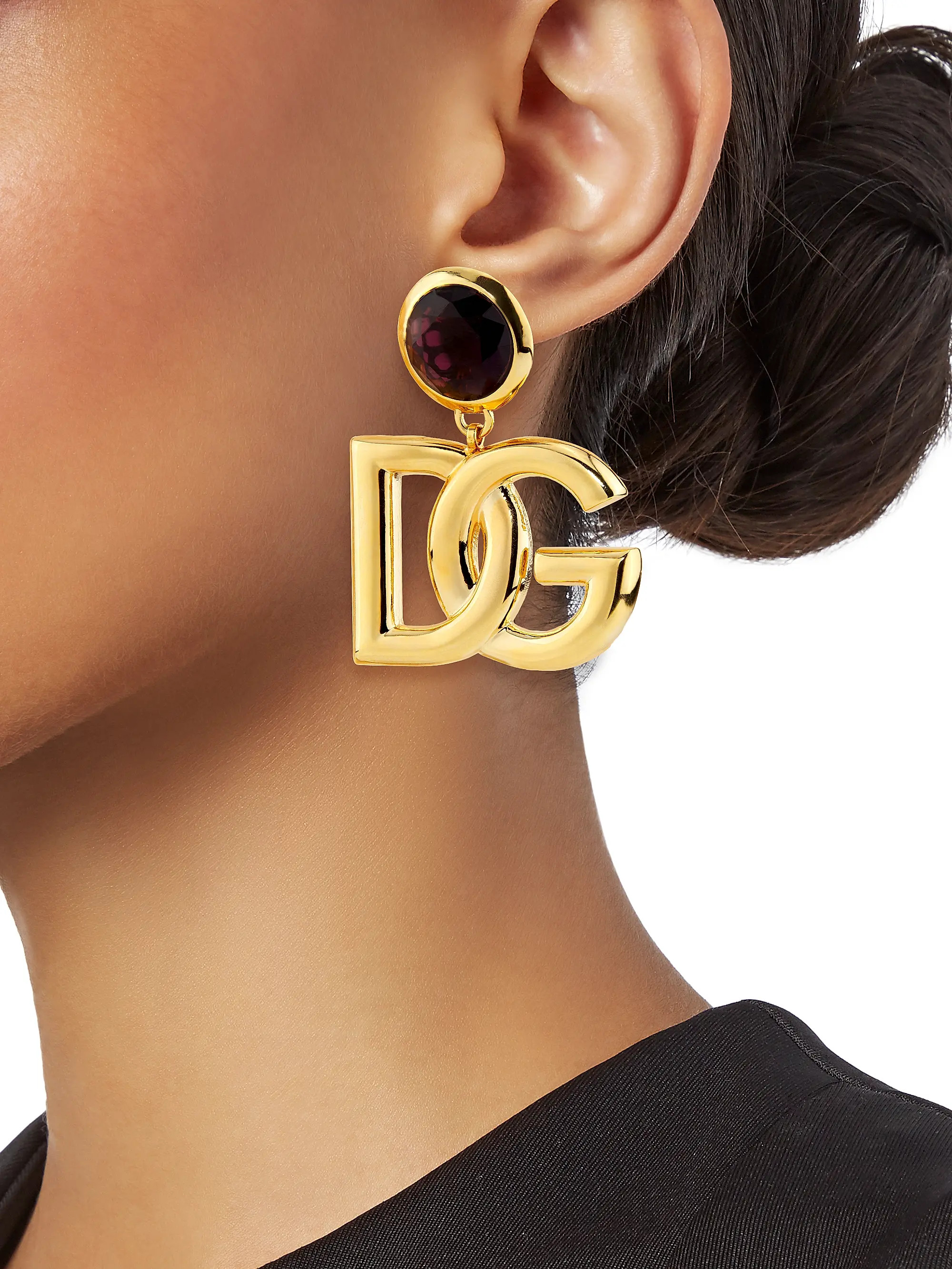 Dolce&Gabbana Goldtone Logo &amp; Crystal Clip-On Drop Earrings | Saks Fifth Avenue | Saks Fifth Avenue