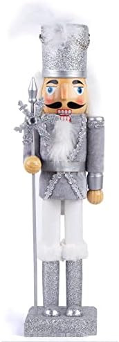 AMOR PRESENT 15inch Christmas Nutcracker, Silver Glitter Nutcracker Soldier Large Wooden Nutcrack... | Amazon (US)