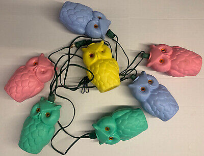 Vintage Plastic Blow Mold Pastel Owl Camping Patio RV 7 String Lights Pink Aqua | eBay US