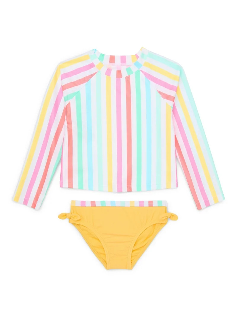 Wonder Nation Toddler Girl Ruffle Rash Guard Swim Set, Two-Piece, Size 12M-5T - Walmart.com | Walmart (US)