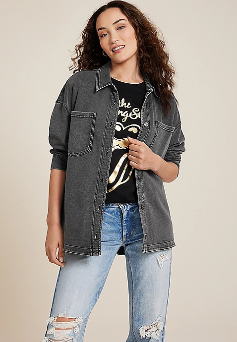 Washed Knit Denim Shacket | Maurices
