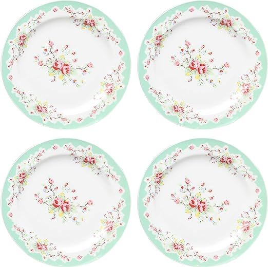 Gracie China by Coastline Imports Green Vintage Rose Porcelain Dessert Plate 8-Inch Set of 4 (FD1... | Amazon (US)