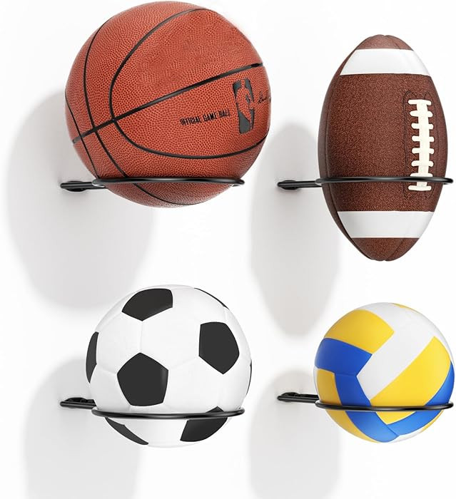 Ball Holder Wall Mount Set \u2013Sports Ball Racks for Basketball, Soccer, Volleyball, Football \... | Amazon (US)