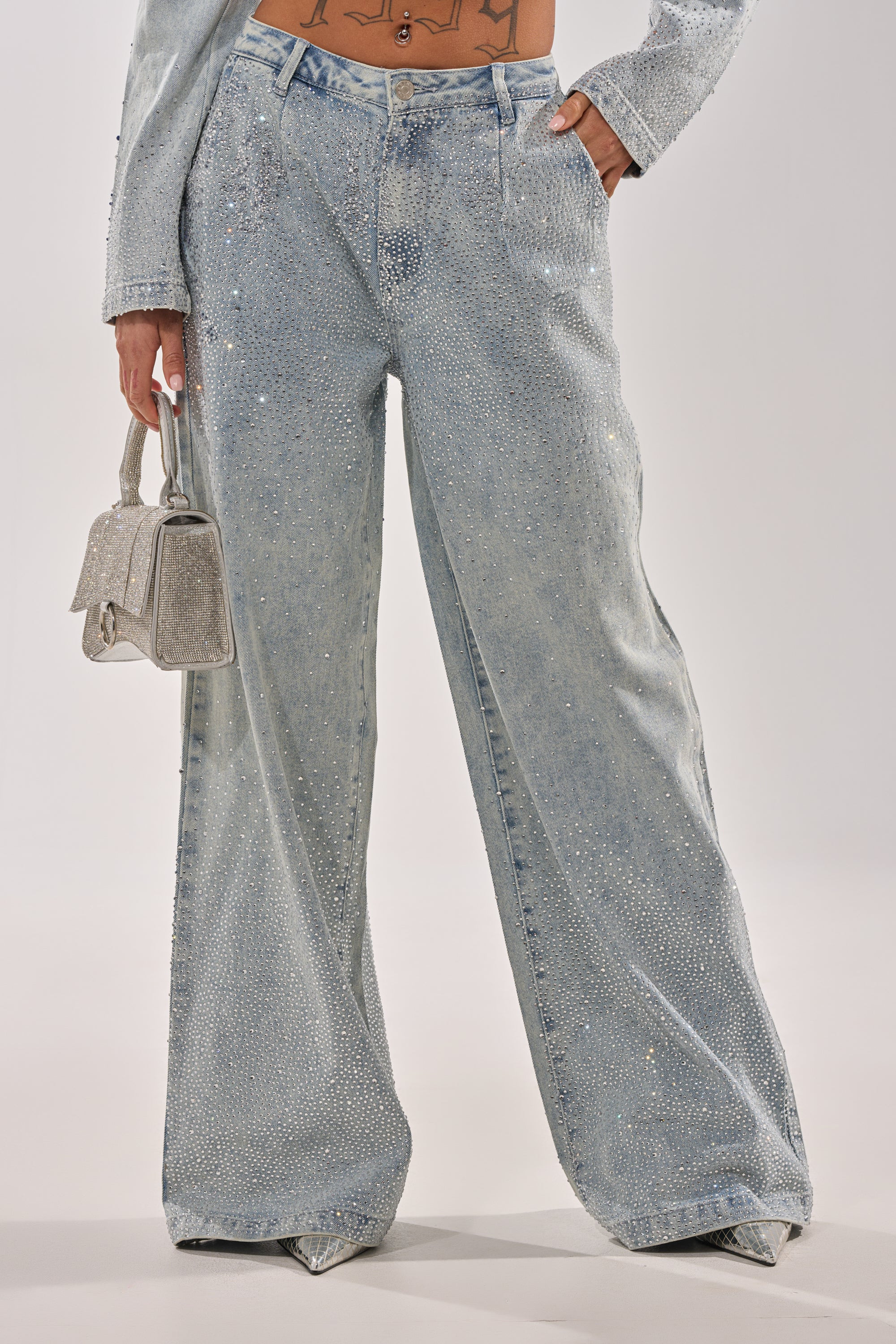 LIGHTS OUT RHINESTONE WIDE LEG DENIM | AKIRA