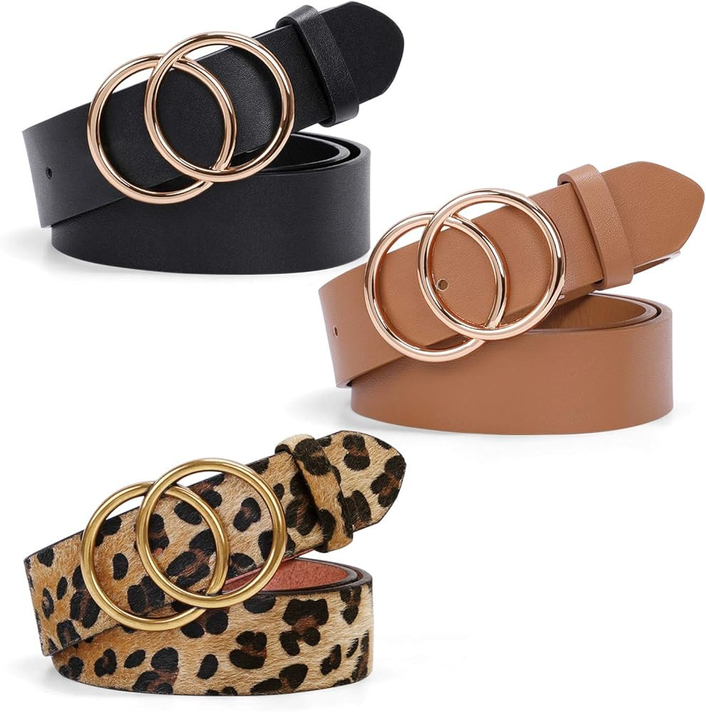 Womens Black and Brown and White Faux Leather Belts for Jeans Dresses Pants,Fashion Belts for Wom... | Amazon (US)