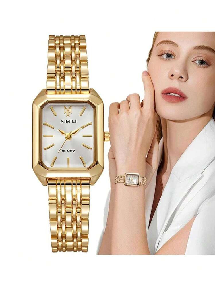 1pc Women's Fashion Quartz Watch, Simple Dial Square, High-Quality Gold Plated, Stainless Steel Strap, Suitable For Birthday, Anniversary, Halloween, Holiday Gifts | SHEIN